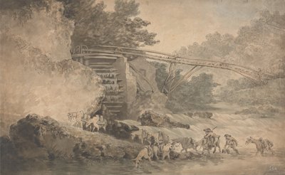 Una ruota idraulica che aziona un trasportatore da Thomas Rowlandson